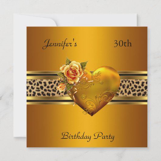 30. Geburtstag Party Gold Heart Jewel Leopard Einladung (Vorderseite)