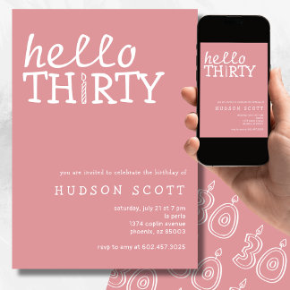 30. Geburtstag Party Hello Thirty Modern Pink Einladung