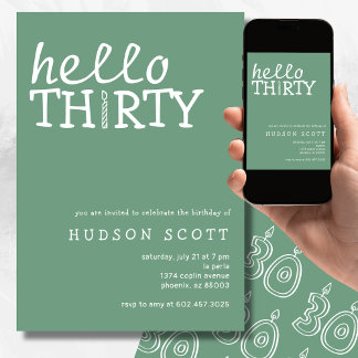 30. Geburtstag Party Hello Thirty Sage Green Einladung