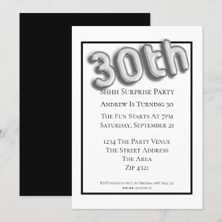 30. Geburtstag Party Imitate 3d Silver Balloon Sch Einladung
