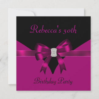 30. Geburtstag Party Jewel Bow Black Deep Pink Einladung