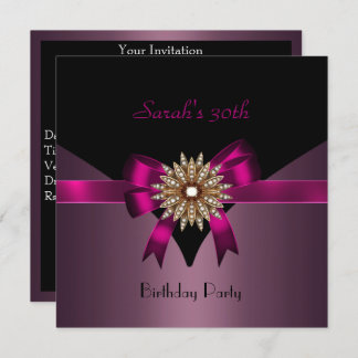30. Geburtstag Party Jewel Bow Black Lila Pink Einladung