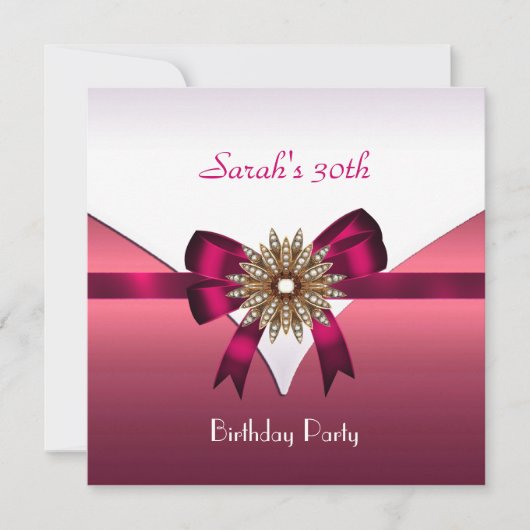 30. Geburtstag Party Jewel Bow White Pink Einladung (Vorderseite)