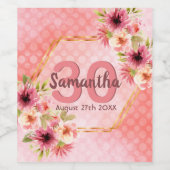 30. Geburtstag Party Koralle Gold rosa Blume Weinetikett (Einzelnes Label)