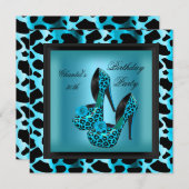 30. Geburtstag Party Leopard Aquamarin Blue Einladung (Vorne/Hinten)