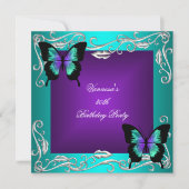 30. Geburtstag Party Lila Aquamarine Schmetterling Einladung (Vorderseite)