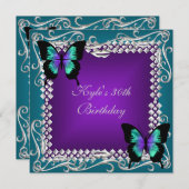 30. Geburtstag Party Lila Aquamarine Schmetterling Einladung (Vorne/Hinten)