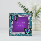 30. Geburtstag Party Lila Aquamarine Schmetterling Einladung (Stehend Vorderseite)