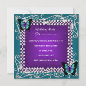 30. Geburtstag Party Lila Aquamarine Schmetterling Einladung (Rückseite)