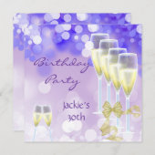 30. Geburtstag Party Lila Champagner Brille Einladung (Vorne/Hinten)