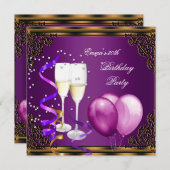 30. Geburtstag Party Lila Plum Gold Balloons Einladung (Vorne/Hinten)