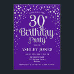 30. Geburtstag Party - Lila & Silber Einladung<br><div class="desc">30. Geburtstag Party Einladung. Elegantes Design in königlichen lila und Imitate Glitzer Silber. Features stilvolle Skript-Schriftart und Konfetti. Nachricht,  wenn du ein Alter brauchst.</div>