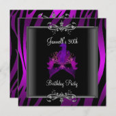 30. Geburtstag Party Lila Zebra Schwarze Maske Einladung (Vorne/Hinten)