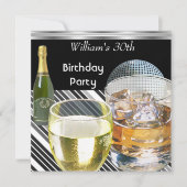 30. Geburtstag Party Mens trinkt schwarzen Silber Einladung (Vorderseite)