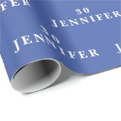 30. Geburtstag Party Name Blau Modernes Muster Geschenkpapier (Rolleneckpunkt)