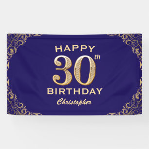 30. Geburtstag Party Navy Blue and Gold Glitzer Banner