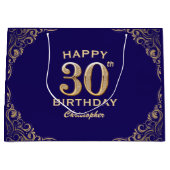 30. Geburtstag Party Navy Blue and Gold Glitzer Große Geschenktüte (Vorderseite)