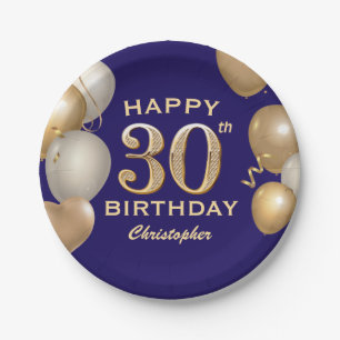 30. Geburtstag Party Navy Blue und Gold Balloons Pappteller