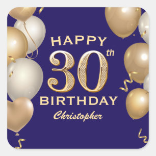 30. Geburtstag Party Navy Blue und Gold Balloons Quadratischer Aufkleber