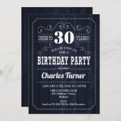 30. Geburtstag Party - Navy Wood Pattern Einladung (Vorne/Hinten)