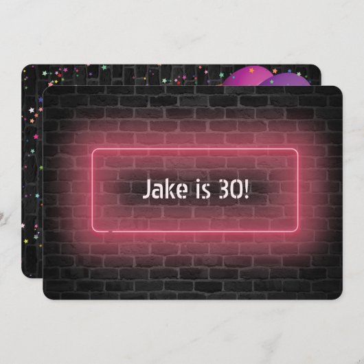 30. Geburtstag Party Neon Schild an Wand Einladung (Vorne/Hinten)
