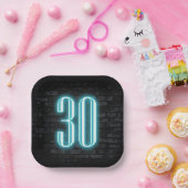 30. Geburtstag Party Neon Sign auf Brick Pappteller (Party)