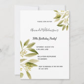 30. Geburtstag Party olivengrün botanisch Einladung (Vorderseite)
