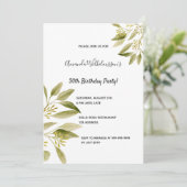 30. Geburtstag Party olivengrün botanisch Einladung (Stehend Vorderseite)