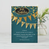 30. Geburtstag Party Pennant Banner Confetti Einladung (Stehend Vorderseite)