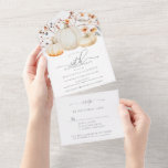 30. Geburtstag Party Pumpkin Herbstlaub All In One Einladung<br><div class="desc">Rett mit diesem alles in einer Geburtstagseinladung Geld im Stil,  ohne dabei irgendeinen Stil zu opfern. Sie können den Umschlag und die rsvp-Karte überspringen. Im Herbst dieses Jahres laden 3 weiße Kürbisse,  umgeben von Herbstlauben,  Beeren und Wildblumen,  zum Geburtstag ein. Die elegante Aquarellgestaltung wird durch moderne Kalligraphie ergänzt.</div>