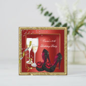 30. Geburtstag Party Red Gold Black Einladung (Stehend Vorderseite)