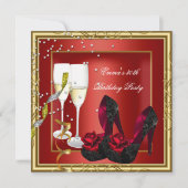 30. Geburtstag Party Red Gold Black Einladung (Vorderseite)