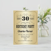 30. Geburtstag Party - Retro Gold Black Einladung (Stehend Vorderseite)