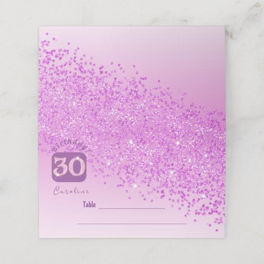 30. Geburtstag Party Rosa Glitzer Platzkarte (Außenseite Aufgefaltet)
