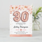 30. Geburtstag Party - Rose Gold Balloons Einladung (Stehend Vorderseite)