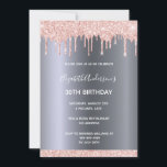 30. Geburtstag Party Rose Gold Glitzer Tropfen Sil Einladung<br><div class="desc">Ein modernes,  stilvolles und glamouröses Party zum 30. Geburtstag. Ein Imitat silbermetallicfarbenen Hintergrund mit einem eleganten Imitat Rose Gold Glitzer Tropfen,  Farbe Tropfen aussehen. Der Name ist mit einem modernen,  weißen handgeschriebenen Stil geschrieben. Vorlagen für Ihre Party-Details.</div>