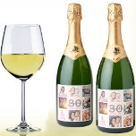 30. Geburtstag Party Rose Gold Rosa Foto Collage Schaumweinetikett<br><div class="desc">Ein Flaschenetikett für ein 30. Party,  das ihr Leben mit einer Collage von 8 deiner Fotos feiert. Personalisieren und fügen Sie einen Namen,  Alter 30 und ein Datum. Geburtsdatum oder Geburtsdatum des Party. Graue und dunkle Rose goldfarbene Buchstaben. Eine gürtliche und feminine Rose mit goldfarbenem Hintergrund.</div>