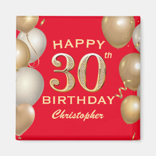 30. Geburtstag Party Rot und Gold Ballons Magnet