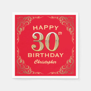 30. Geburtstag Party Rot und Gold Glitzer Rahmen Serviette