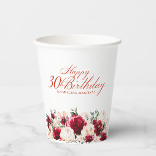30. Geburtstag Party Rote Rose Pink Peony Custom Pappbecher