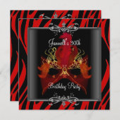 30. Geburtstag Party Rote Zebra Schwarze Maske Einladung (Vorne/Hinten)