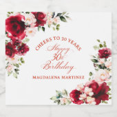 30. Geburtstag Party Rotes Rosa Blumenmuster Custo Schaumweinetikett (Einzelnes Label)