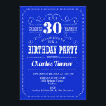 30. Geburtstag Party - Royal Blue White Einladung<br><div class="desc">30. Geburtstag Party Einladung. Elegantes königsblaues und weißes Retro-Design mit Skript-Schriftart. Feiert bis 30 Jahre! Nachricht,  wenn Sie weitere Anpassungen benötigen.</div>