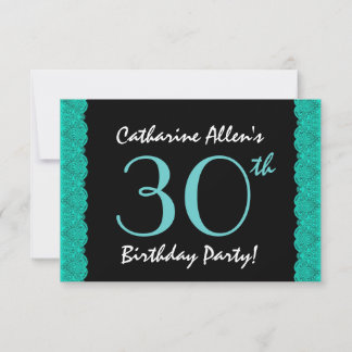 30. Geburtstag Party Scallope Ribbon und Schwarz Einladung