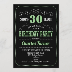 30. Geburtstag Party - Schwarz Grün Einladung