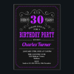 30. Geburtstag Party - Schwarz Lila Einladung<br><div class="desc">30. Geburtstag Party Einladung. Elegantes schwarzes,  lila,  weißes Retro-Design mit Chalkboard-Muster und Skript-Schriftart. Feiert bis 30 Jahre! Nachricht,  wenn Sie weitere Anpassungen benötigen.</div>