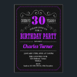 30. Geburtstag Party - Schwarz Lila Einladung<br><div class="desc">30. Geburtstag Party Einladung. Elegantes schwarzes,  lila,  weißes Retro-Design mit Chalkboard-Muster und Skript-Schriftart. Feiert bis 30 Jahre! Nachricht,  wenn Sie weitere Anpassungen benötigen.</div>