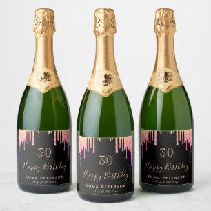 30. Geburtstag Party schwarz rosa Tropfen Schaumweinetikett