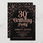 30. Geburtstag Party - Schwarz & Rose Gold Einladung (Vorne/Hinten)