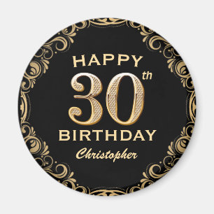 30. Geburtstag Party Schwarz und Gold Glitzer Rahm Magnet